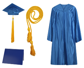 Cap, Gown, Tassel, Honor Cord and Diploma Cover Set : Shiny Finish