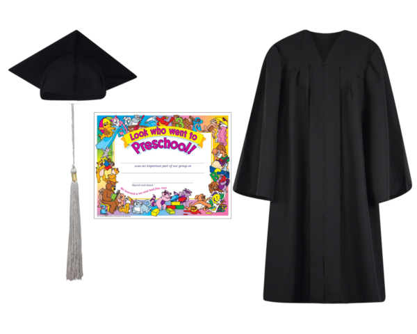 Pre-K / Kindergarten Cap, Gown, Tassel and Diploma Certificate Set : Matte Finish