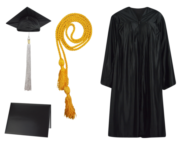 Cap, Gown, Tassel, Honor Cord and Diploma Cover Set : Shiny Finish