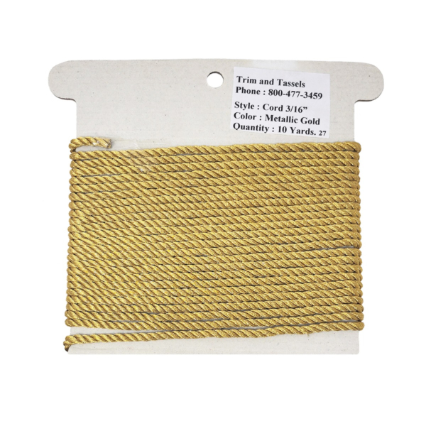 Metallic Gold Dec Cord: 3/16 inch diameter (10 yards)