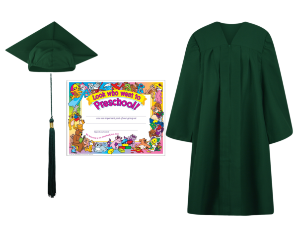 Pre-K / Kindergarten Cap, Gown, Tassel and Diploma Certificate Set : Matte Finish