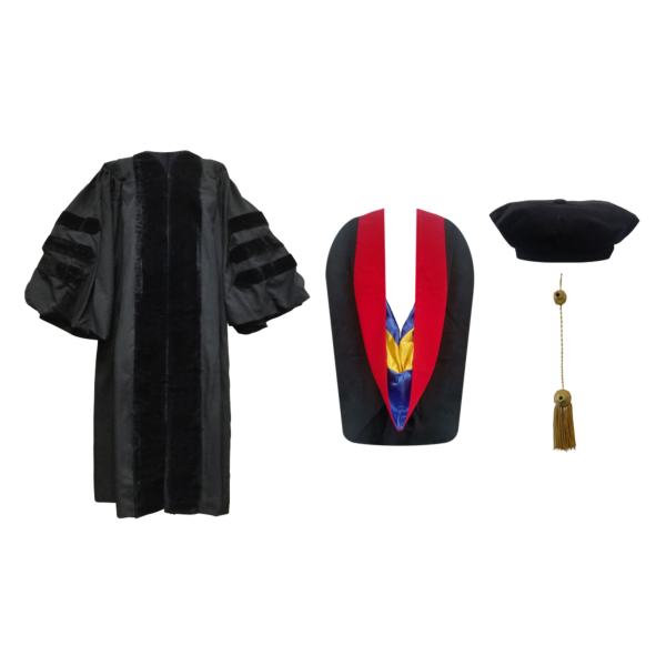 Custom Doctoral Gown, Velvet Tam, Metallic Tassel and Hood