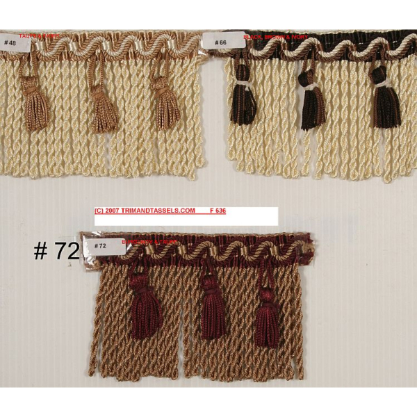 Clearance Bullion Fringe with Tassels - 5 yards - Taupe / Ivory