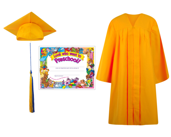 Pre-K / Kindergarten Cap, Gown, Tassel and Diploma Certificate Set : Matte Finish