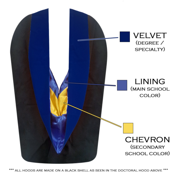 Doctoral Gown, Velvet Tam, Metallic Tassel and Hood
