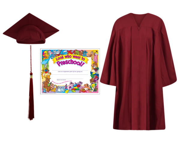 Pre-K / Kindergarten Cap, Gown, Tassel and Diploma Certificate Set : Matte Finish