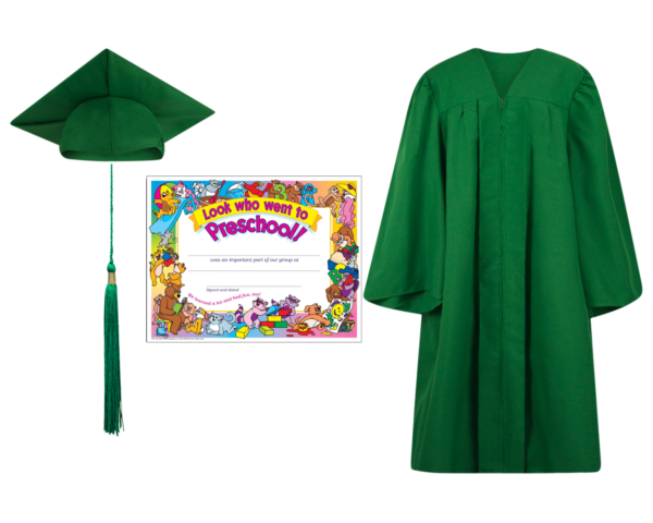 Pre-K / Kindergarten Cap, Gown, Tassel and Diploma Certificate Set : Matte Finish