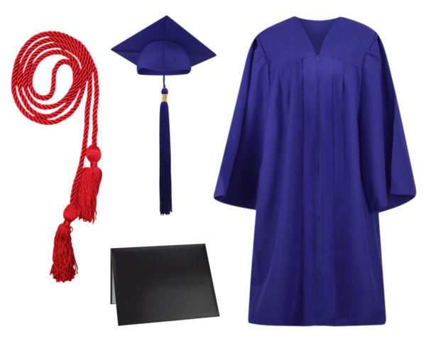 Cap, Gown, Tassel, Honor Cord and Diploma Cover Set : Matte Finish