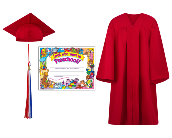 Pre-K / Kindergarten Cap, Gown, Tassel and Diploma Certificate Set : Matte Finish