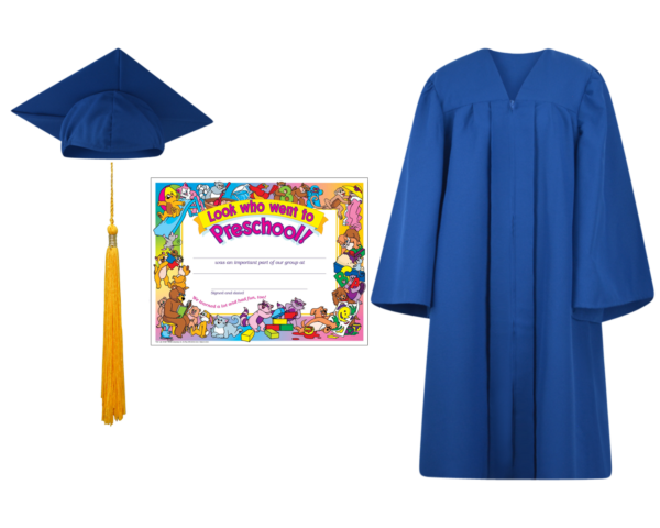 Pre-K / Kindergarten Cap, Gown, Tassel and Diploma Certificate Set : Matte Finish