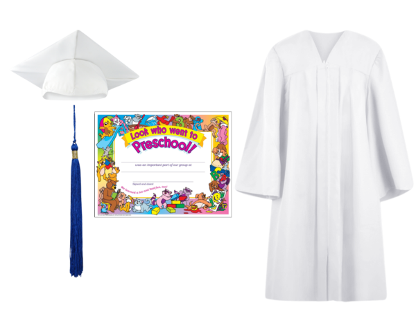Pre-K / Kindergarten Cap, Gown, Tassel and Diploma Certificate Set : Matte Finish