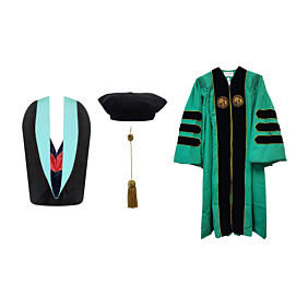 Custom Doctoral Gown, Velvet Tam, Metallic Tassel and Hood