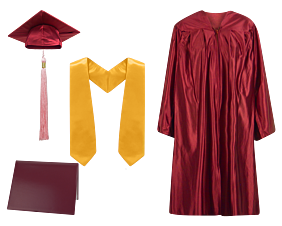 Cap, Gown, Tassel, Stole and Diploma Cover Set : Shiny Finish