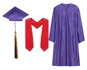 Cap, Gown,Tassel and Stole Set :  Shiny Finish