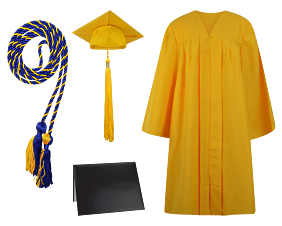 Cap, Gown, Tassel, Honor Cord and Diploma Cover Set : Matte Finish